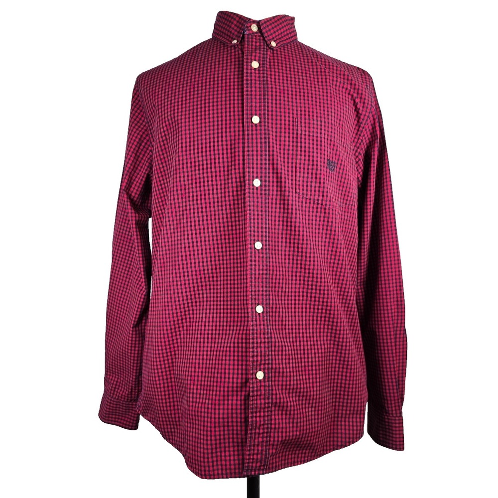 Chaps Mens XL Custom Fit Shirt Red/Black Gingham Checkered Long Sleeves Button